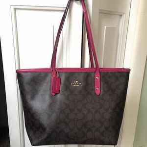 Coach chocolate and pink shoulder bag